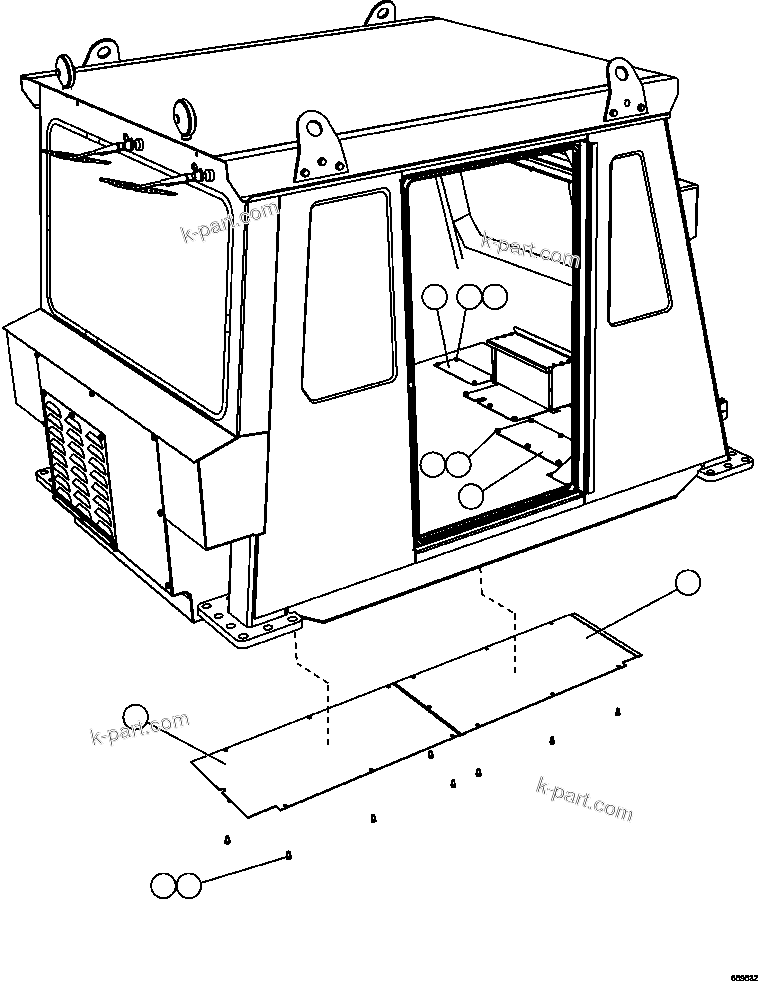 Komatsu parts book diagram for AFE47-GG 730E S/N A30600-A30601 & A30604-A30605    ROSSING (Trolley): CAB ACCESS COVERS