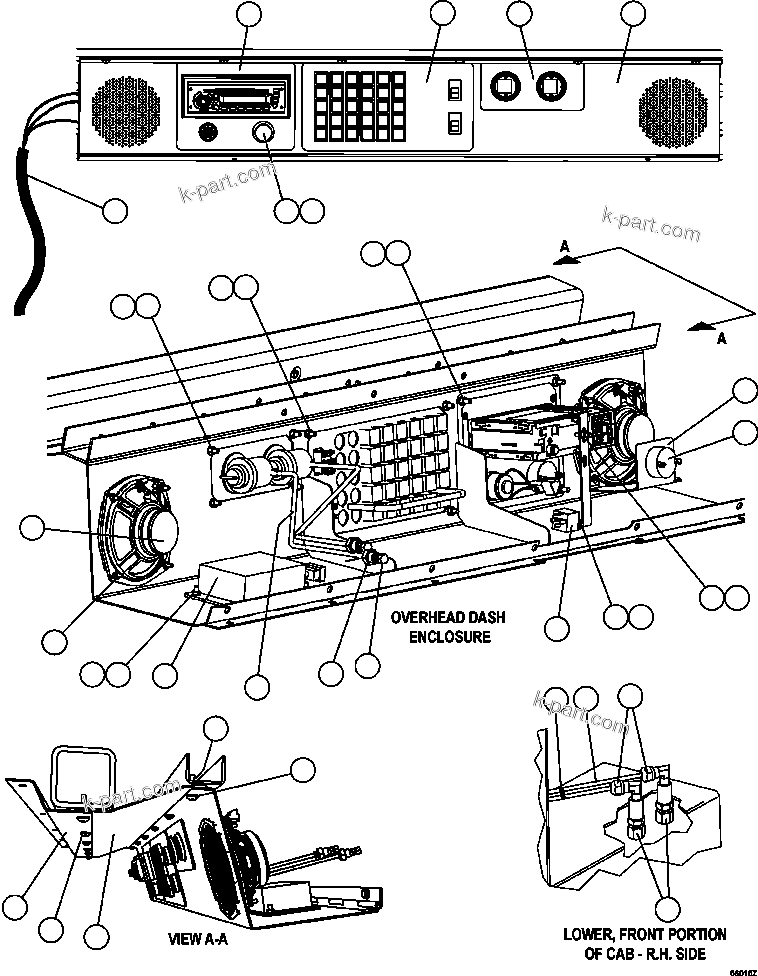 Komatsu parts book diagram for AFE47-GG 730E S/N A30600-A30601 & A30604-A30605    ROSSING (Trolley): OVERHEAD DASH MODULE