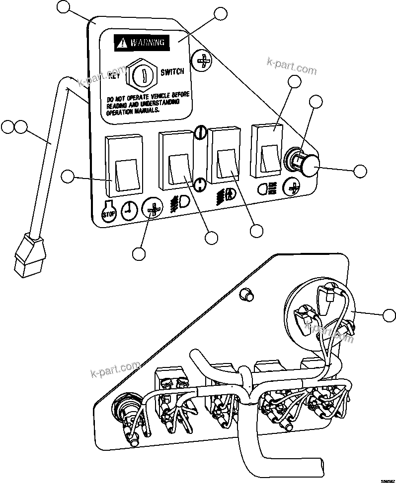 Komatsu parts book diagram for AFE47-GG 730E S/N A30600-A30601 & A30604-A30605    ROSSING (Trolley): LOWER RH DASH MODULE (SM5296)