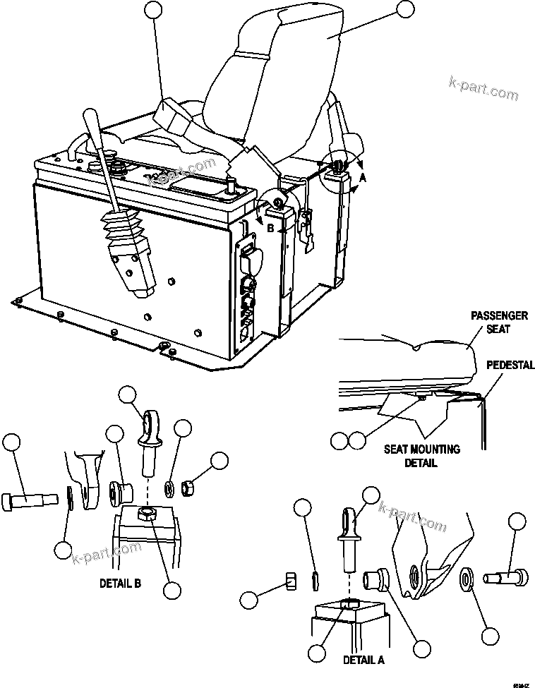 Komatsu parts book diagram for AFE47-GG 730E S/N A30600-A30601 & A30604-A30605    ROSSING (Trolley): PASSENGER SEAT INSTALLATION