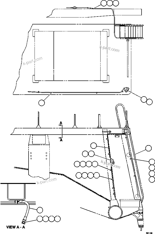 Komatsu parts book diagram for AFE47-GG 730E S/N A30600-A30601 & A30604-A30605    ROSSING (Trolley): RIGHT DECK & LIGHT WIRING