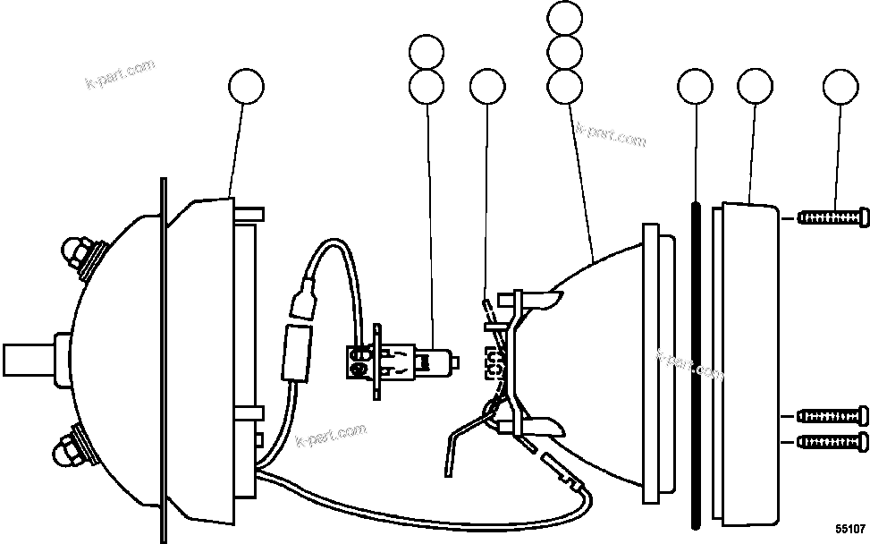 Komatsu parts book diagram for AFE47-GG 730E S/N A30600-A30601 & A30604-A30605    ROSSING (Trolley): LIGHT ASSEMBLY (SUPER HALOGEN)