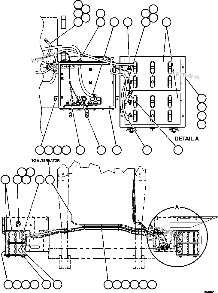 Komatsu parts book diagram for AFE47-GG 730E S/N A30600-A30601 & A30604-A30605    ROSSING (Trolley): BATTERIES, BATTERY BOXES & WIRING