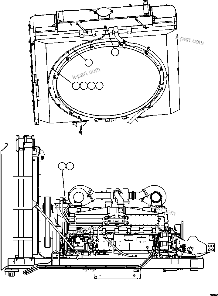 Komatsu parts book diagram for AFE47-GG 730E S/N A30600-A30601 & A30604-A30605    ROSSING (Trolley): ENGINE WIRING - COOLING SYSTEM