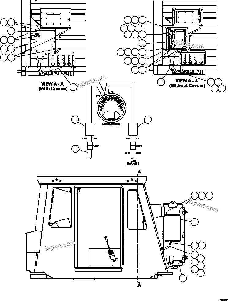 Komatsu parts book diagram for AFE47-GG 730E S/N A30600-A30601 & A30604-A30605    ROSSING (Trolley): PAYLOAD METER III - CAB