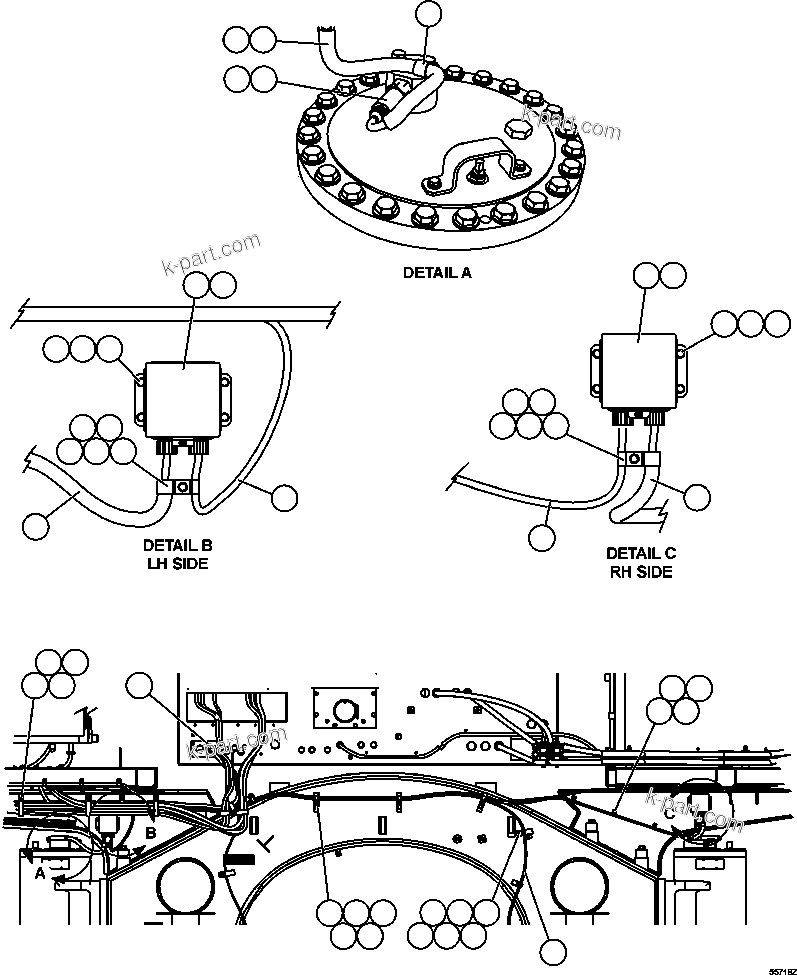 Komatsu parts book diagram for AFE47-GG 730E S/N A30600-A30601 & A30604-A30605    ROSSING (Trolley): PAYLOAD METER III - FRONT SUSPENSIONS