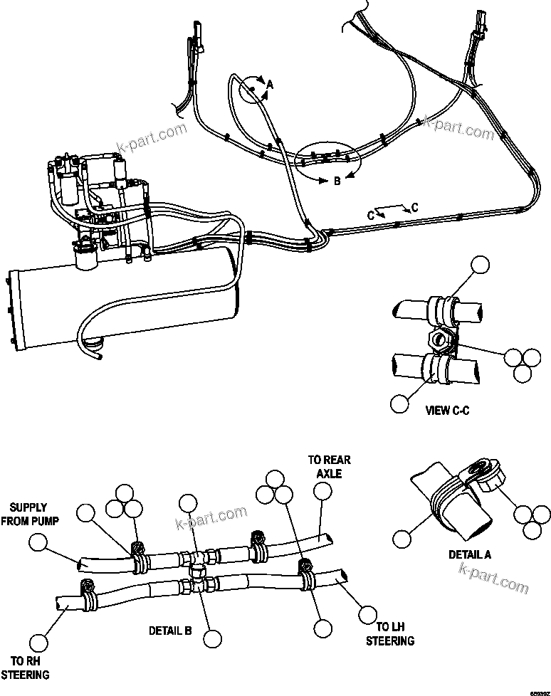 Komatsu parts book diagram for AFE47-GG 730E S/N A30600-A30601 & A30604-A30605    ROSSING (Trolley): AUTOMATIC LUBRICATION - FRAME PIPING  1/2