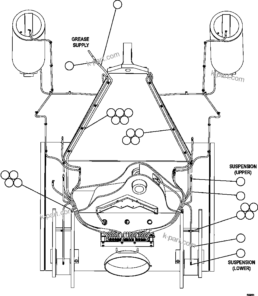 Komatsu parts book diagram for AFE47-GG 730E S/N A30600-A30601 & A30604-A30605    ROSSING (Trolley): AUTOMATIC LUBRICATION - REAR AXLE PIPING  1/2