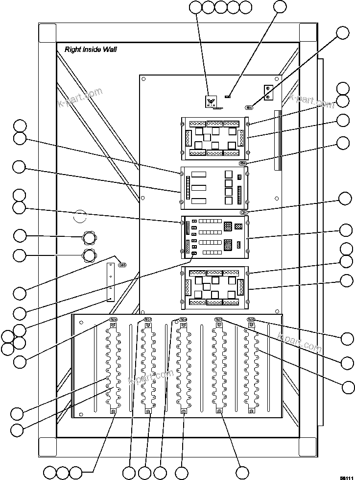 Komatsu parts book diagram for AFE47-GG 730E S/N A30600-A30601 & A30604-A30605    ROSSING (Trolley): CONTROL CABINET ASSEMBLY - RH SIDE ( 1/2)