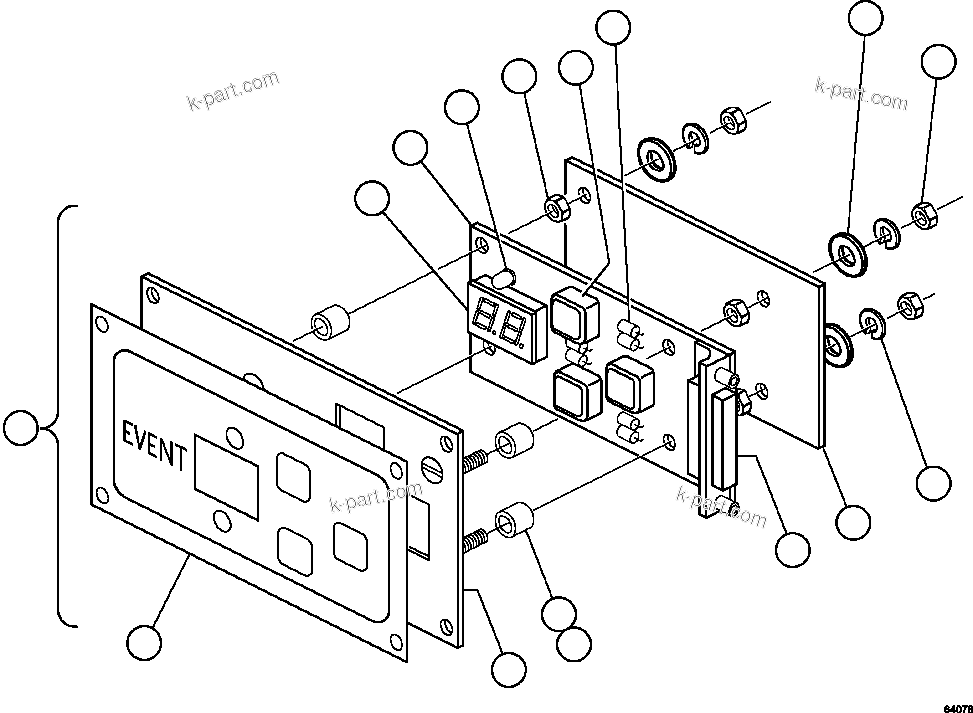 Komatsu parts book diagram for AFE47-GG 730E S/N A30600-A30601 & A30604-A30605    ROSSING (Trolley): PANEL - DISPLAY EVENT (PB8056)