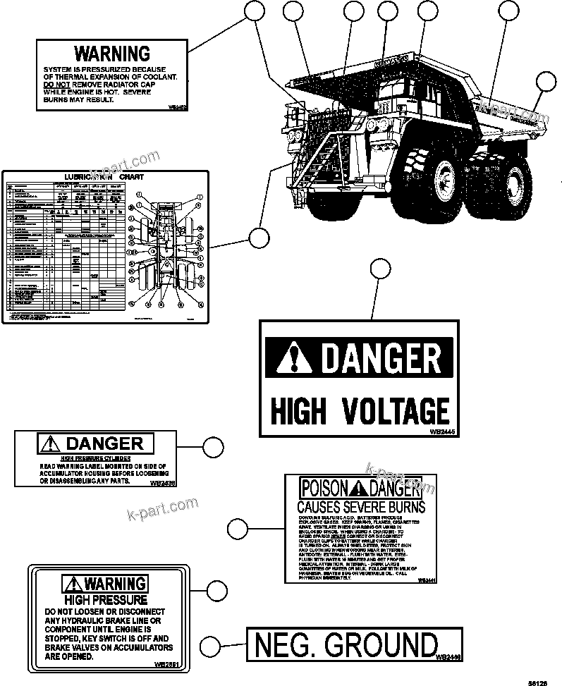 Komatsu parts book diagram for AFE47-GV 730E S/N A30648 - A30649   FOSKOR: DECALS & WARNINGS  2/3