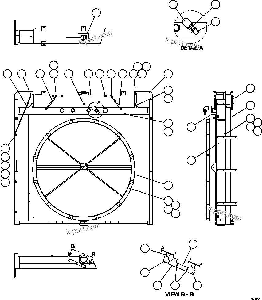 Komatsu parts book diagram for AFE47-GV 730E S/N A30648 - A30649   FOSKOR: RADIATOR & SHROUD ASSEMBLY         PC2067