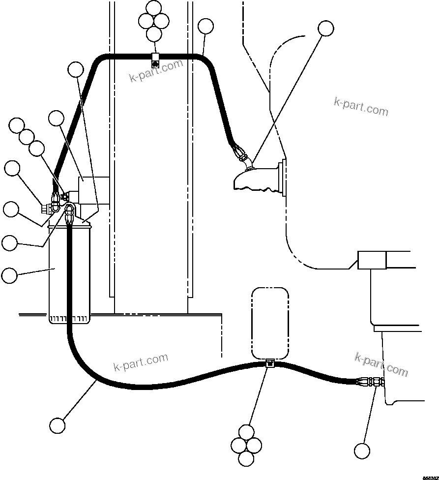 Komatsu parts book diagram for AFE47-GV 730E S/N A30648 - A30649   FOSKOR: ENGINE BY-PASS FILTER PIPING & INSTL