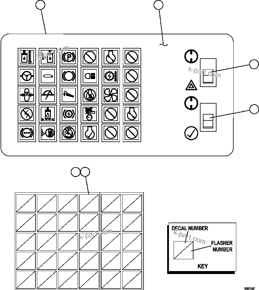 Komatsu parts book diagram for AFE47-GV 730E S/N A30648 - A30649   FOSKOR: WARNING LIGHTS MODULE        EM5388