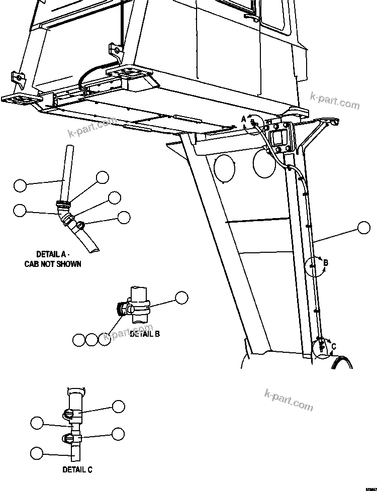 Komatsu parts book diagram for AFE47-GV 730E S/N A30648 - A30649   FOSKOR: A/C DRAIN HOSE INSTALLATION