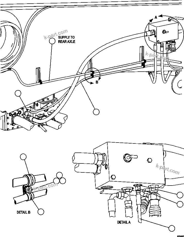 Komatsu parts book diagram for AFE47-GV 730E S/N A30648 - A30649   FOSKOR: AUTOMATIC LUBRICATION - FRAME PIPING  2/2