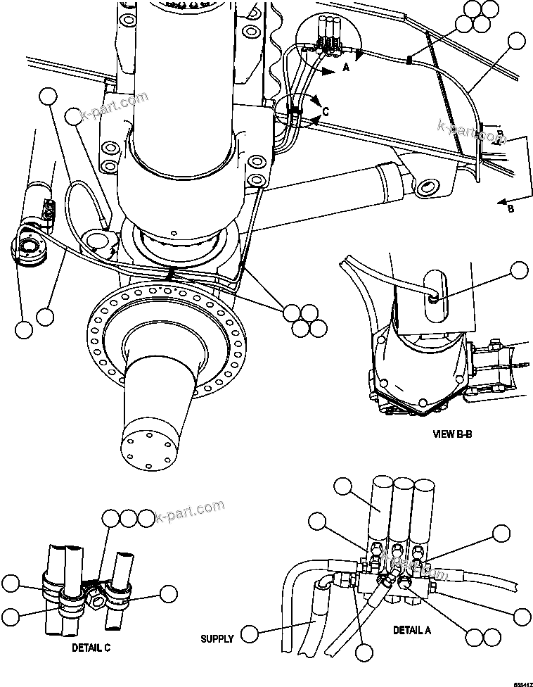 Komatsu parts book diagram for AFE47-GV 730E S/N A30648 - A30649   FOSKOR: AUTOMATIC LUBRICATION - STEERING PIPING