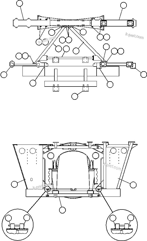 Komatsu parts book diagram for AFE47-Q 730E  S/N 32691  ROSSING URANIUM: FRAME & UPRIGHTS