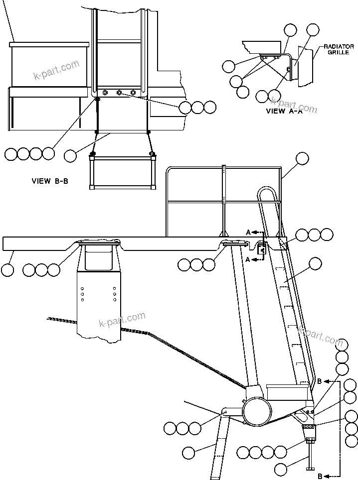 Komatsu parts book diagram for AFE47-Q 730E  S/N 32691  ROSSING URANIUM: RIGHT DECK, HANDRAIL & LADDER