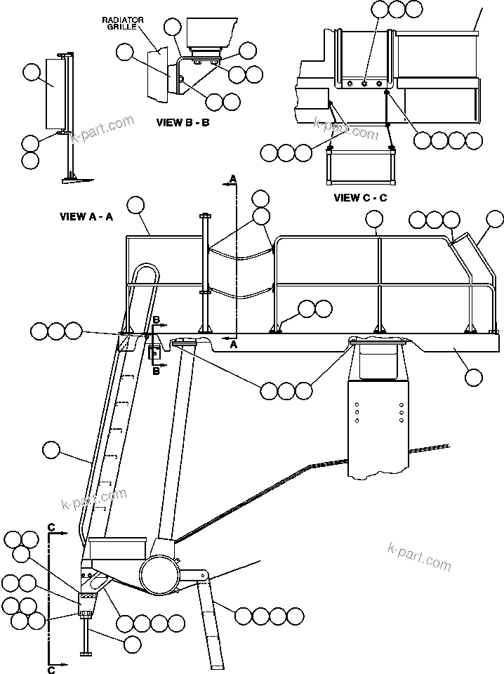 Komatsu parts book diagram for AFE47-Q 730E  S/N 32691  ROSSING URANIUM: LEFT DECK, LADDER & STEP