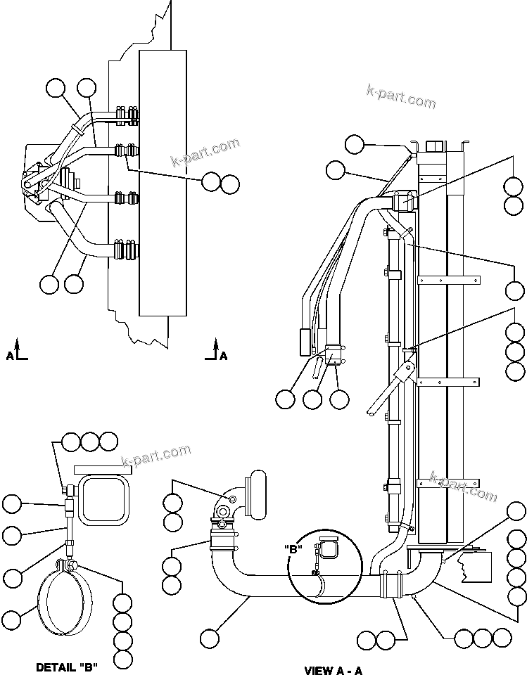 Komatsu parts book diagram for AFE47-Q 730E  S/N 32691  ROSSING URANIUM: RADIATOR PIPING