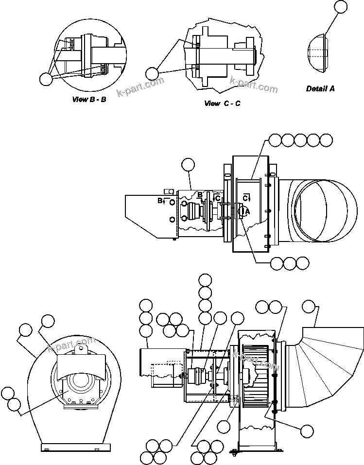 Komatsu parts book diagram for AFE47-Q 730E  S/N 32691  ROSSING URANIUM: REAR AXLE BLOWER ASSM (EG0843)