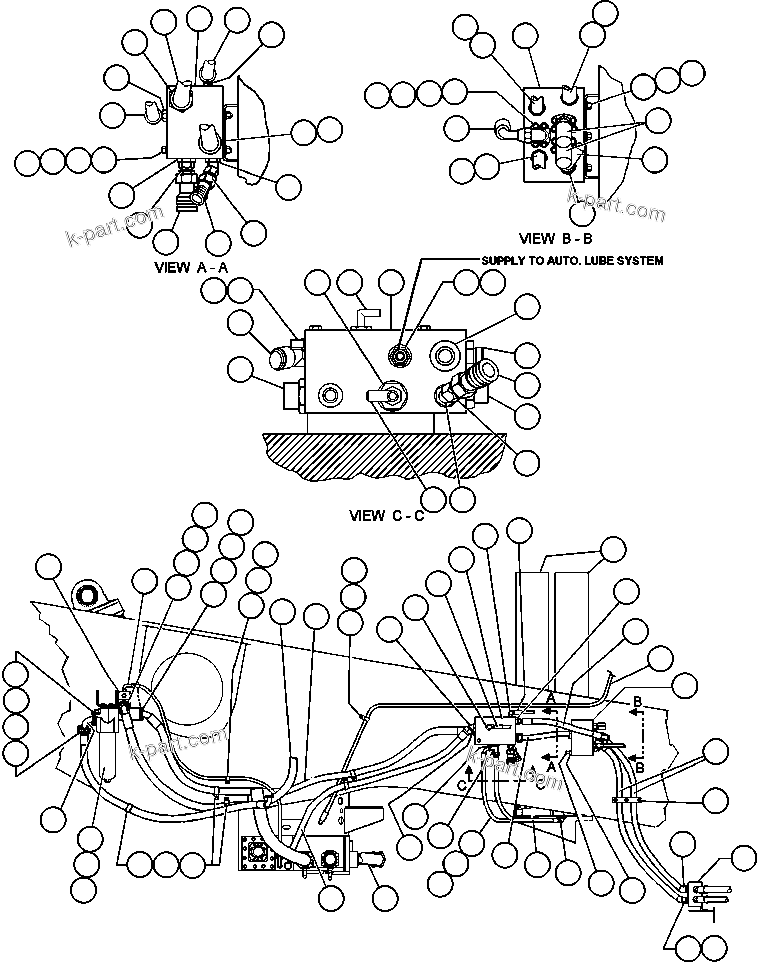 Komatsu parts book diagram for AFE47-Q 730E  S/N 32691  ROSSING URANIUM: STEERING SYSTEM PIPING - 1