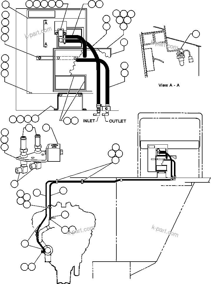 Komatsu parts book diagram for AFE47-Q 730E  S/N 32691  ROSSING URANIUM: HEATER PIPING & INSTL