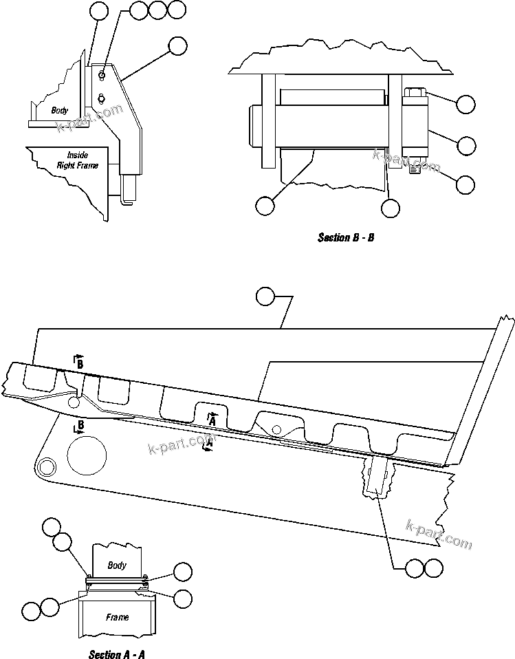 Komatsu parts book diagram for AFE47-Q 730E  S/N 32691  ROSSING URANIUM: BODY & BODY PIVOT