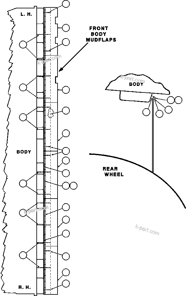 Komatsu parts book diagram for AFE47-Q 730E  S/N 32691  ROSSING URANIUM: MUD FLAP INSTL - 1