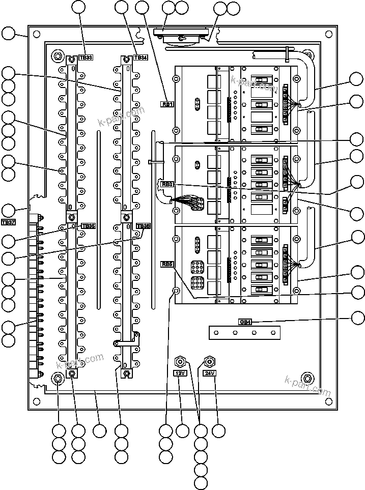 Komatsu parts book diagram for AFE47-Q 730E  S/N 32691  ROSSING URANIUM: JUNCTION BOX - 24V - REAR (EG1406)