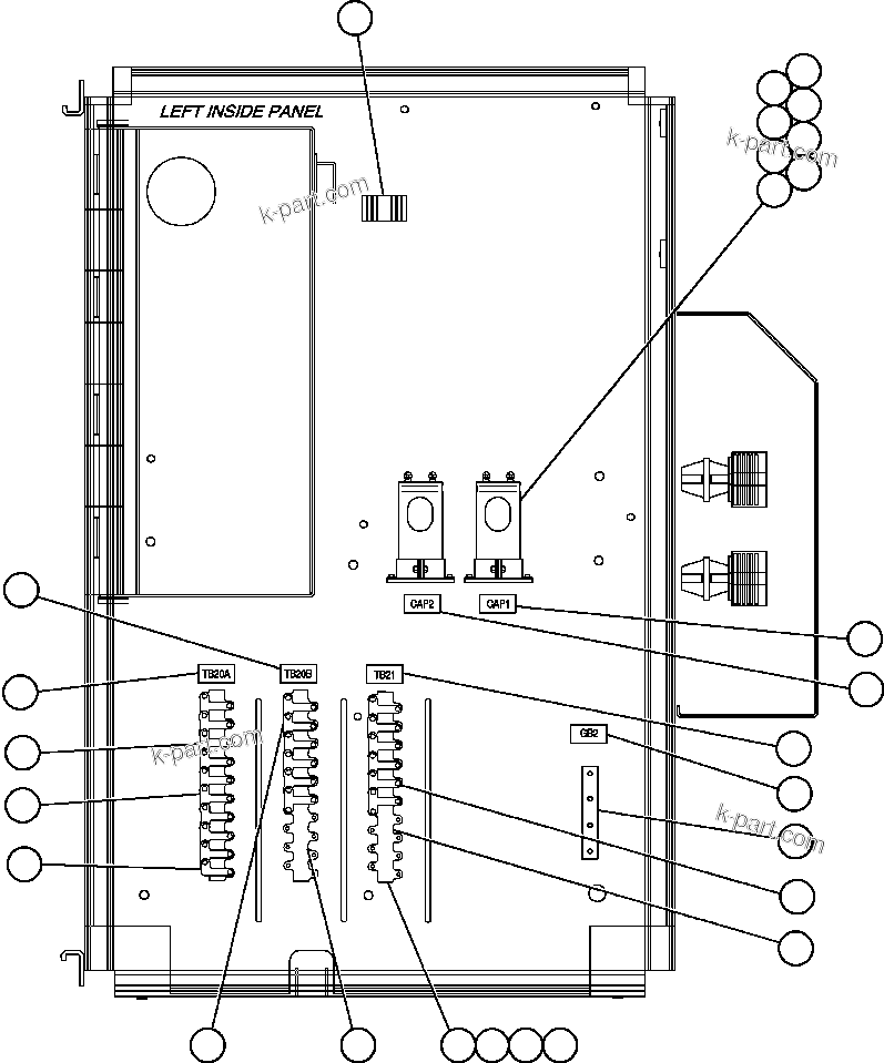 Komatsu parts book diagram for AFE47-Q 730E  S/N 32691  ROSSING URANIUM: CONTROL CABINET ASSM - R.H. SIDE - 1
