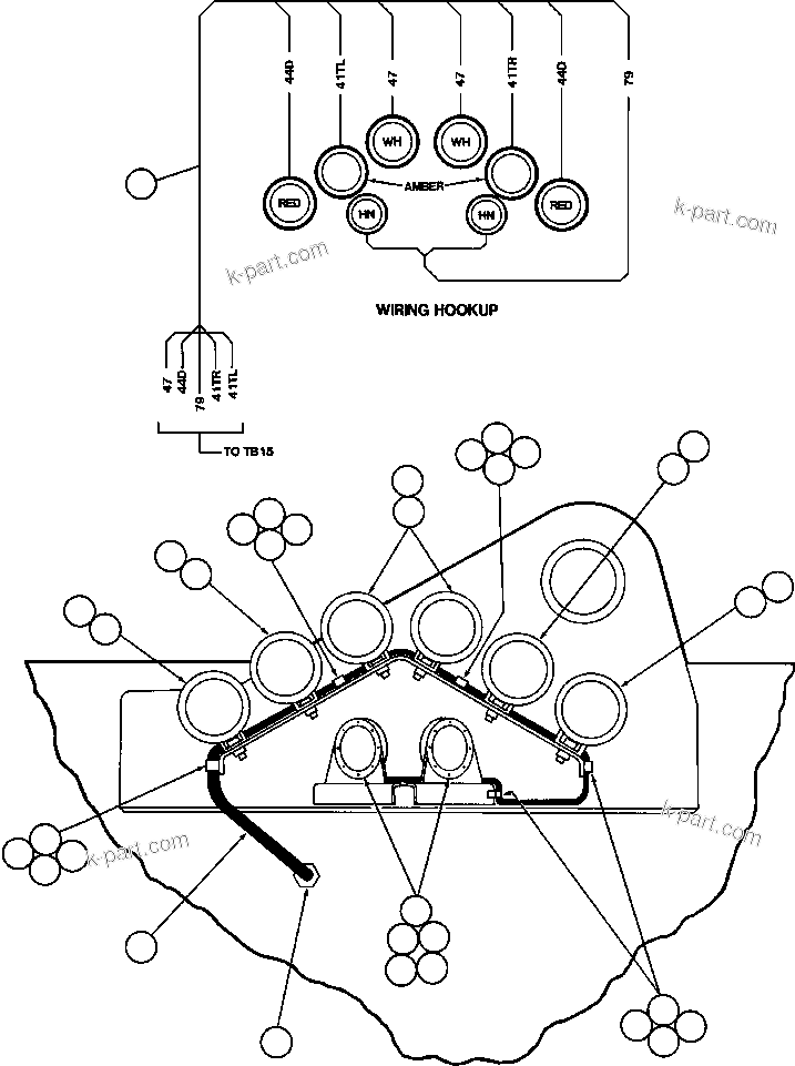 Komatsu parts book diagram for AFE47-Q 730E  S/N 32691  ROSSING URANIUM: REAR LIGHTS & BACK-UP HORN