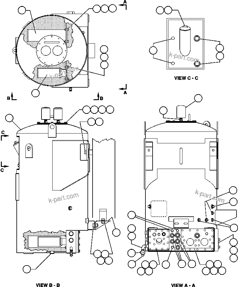 Komatsu parts book diagram for AFE47-Q 730E  S/N 32691  ROSSING URANIUM: HYD TANK ASSM INSTL