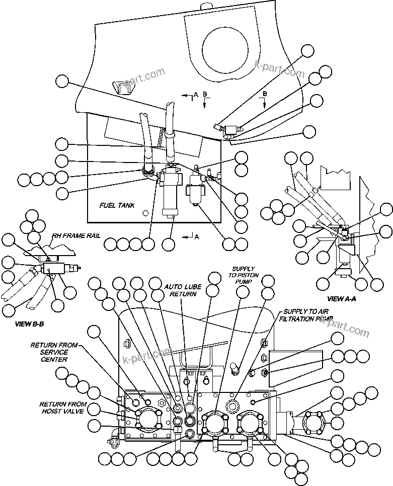 Komatsu parts book diagram for AFE47-Q 730E  S/N 32691  ROSSING URANIUM: HYDRAULIC SYSTEM PIPING