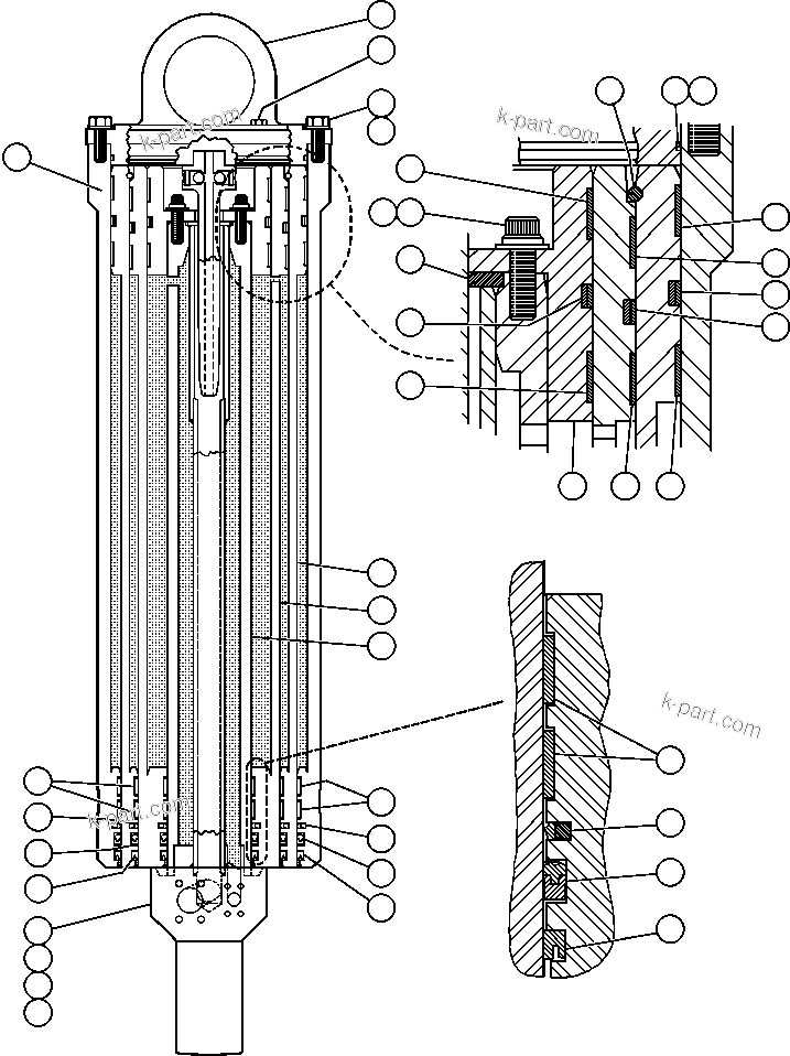 Komatsu parts book diagram for AFE47-Q 730E  S/N 32691  ROSSING URANIUM: HOIST CYLINDER ASSM - 1 (EF8397)