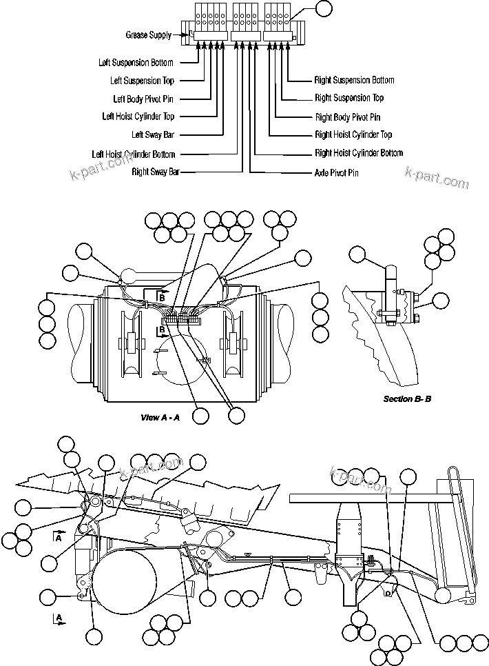 Komatsu parts book diagram for AFE47-Q 730E  S/N 32691  ROSSING URANIUM: AUTOMATIC LUBRICATION - 2