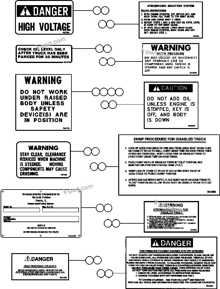 Komatsu parts book diagram for AFE47-V 730E S/N 32795 & 32797   ISCOR GROOTEGELUK: DECALS & WARNINGS