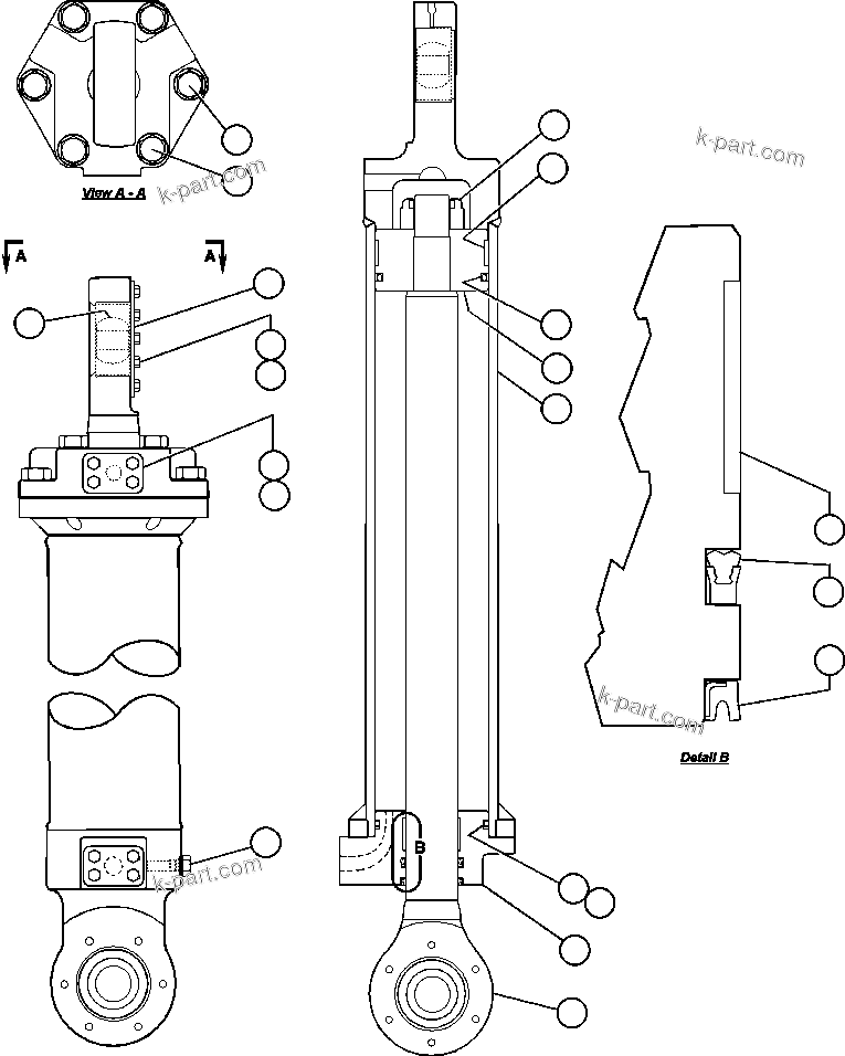 Komatsu parts book diagram for AFE47-V 730E S/N 32795 & 32797   ISCOR GROOTEGELUK: STEERING CYLINDER ASSEMBLY (EG6889)