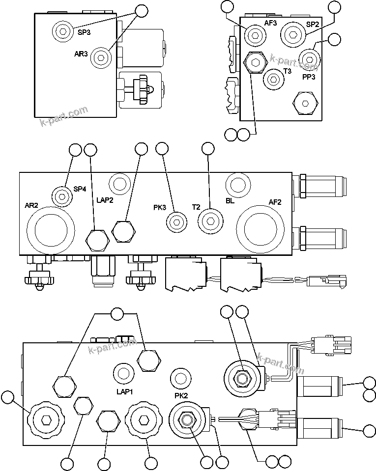 Komatsu parts book diagram for AFE47-V 730E S/N 32795 & 32797   ISCOR GROOTEGELUK: BRAKE MANIFOLD - TWO CIRCUIT (PC0080)