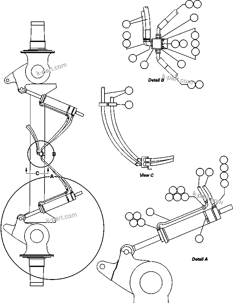 Komatsu parts book diagram for AFE48-AC  930E S/N A30076-A30078 & A30080 SYNCRUDE: STEERING CYLINDER PIPING
