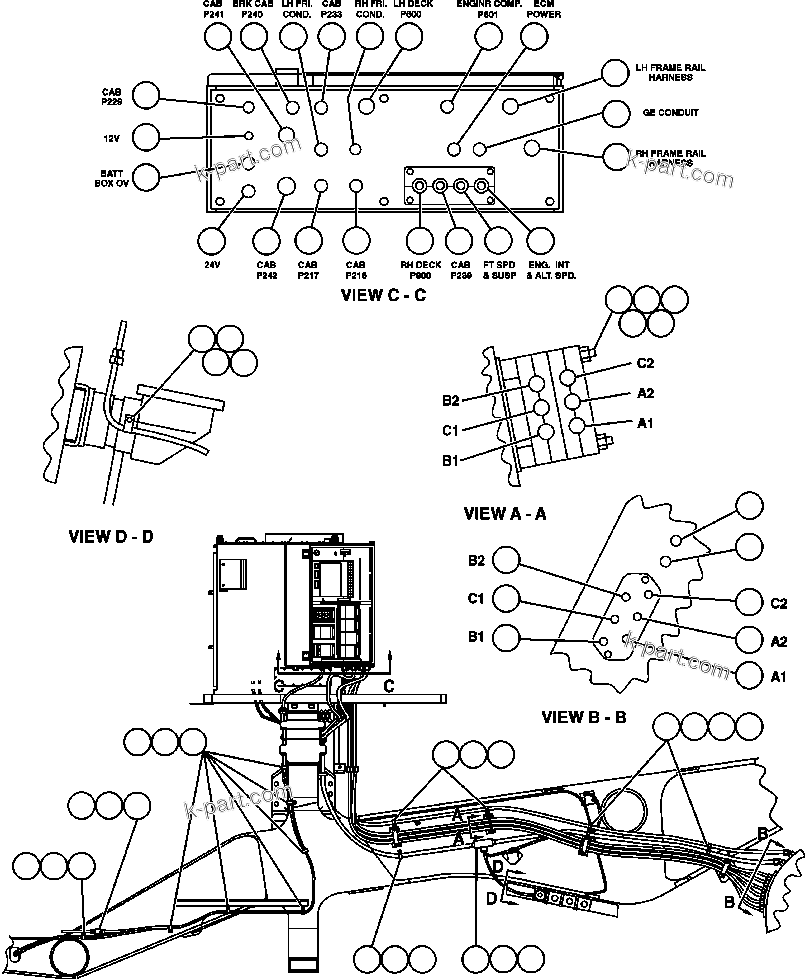 Komatsu parts book diagram for AFE48-AC  930E S/N A30076-A30078 & A30080 SYNCRUDE: POWER CABLE ROUTING - RIGHT FRAME RAIL