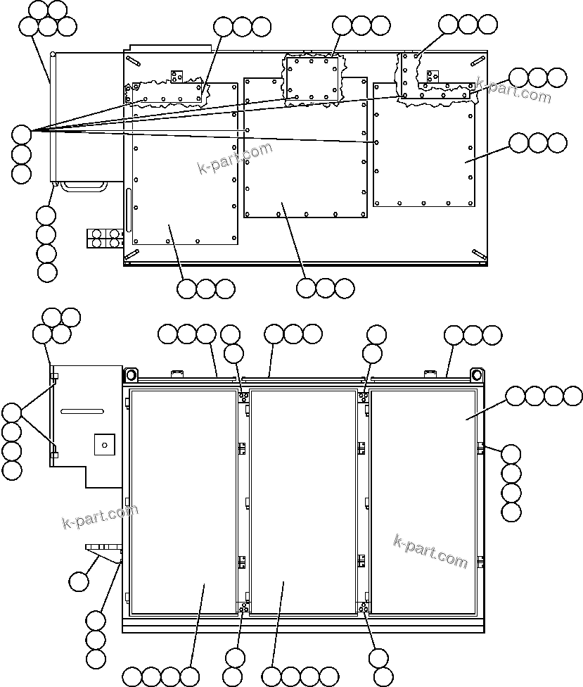 Komatsu parts book diagram for AFE48-AC  930E S/N A30076-A30078 & A30080 SYNCRUDE: CONTROL CABINET (FRONT & TOP VIEW)