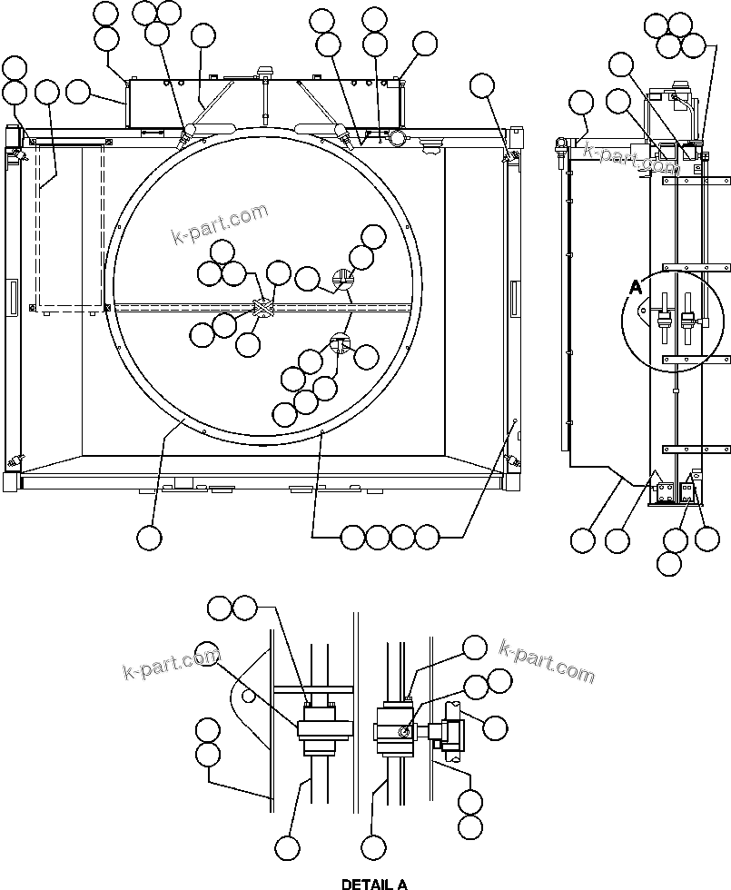 Komatsu parts book diagram for AFE48-AL  930E S/N A30111 MORENCI: RADIATOR & SHROUD ASSEMBLY (PC0225)