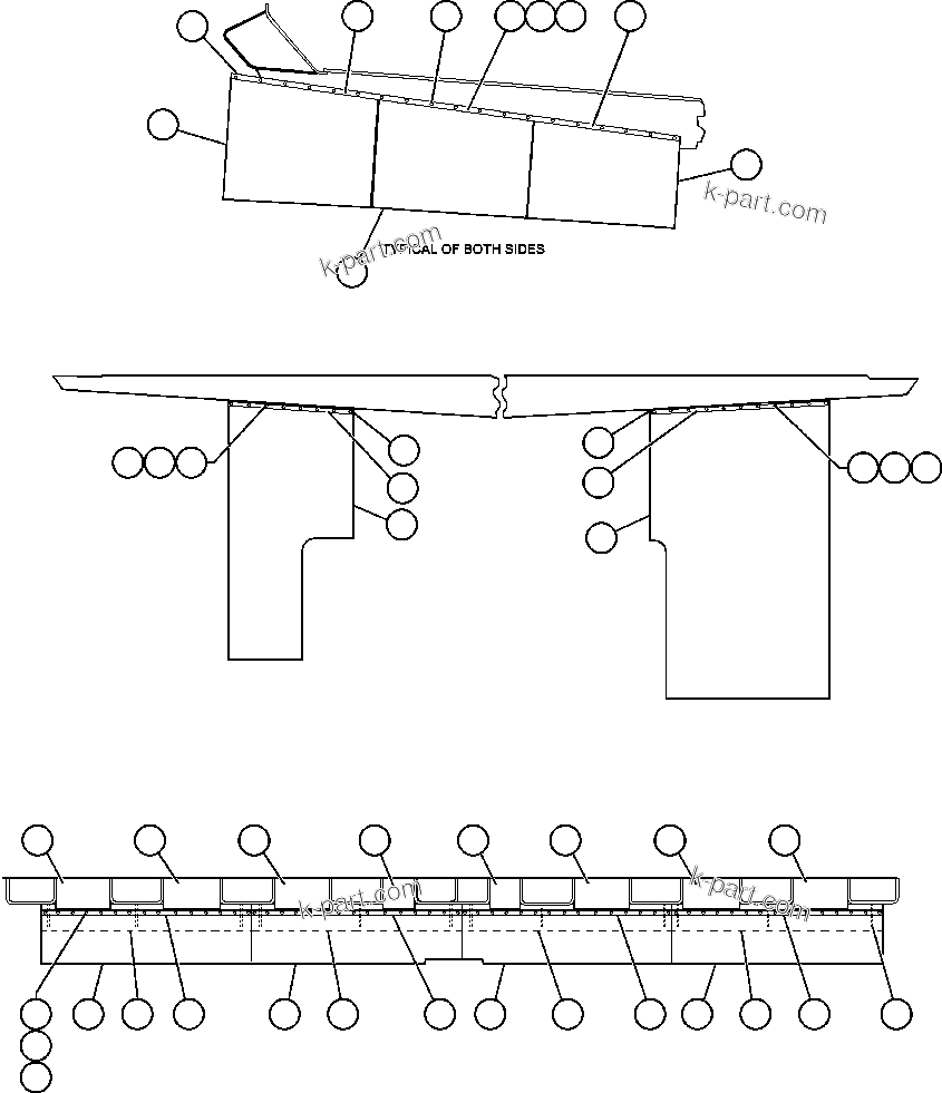 Komatsu parts book diagram for AFE48-AL  930E S/N A30111 MORENCI: BODY TO DECK & BODY MUD FLAP INSTL