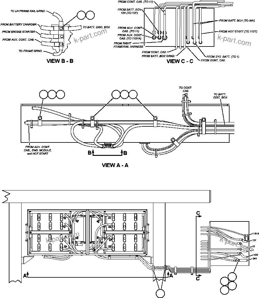 Komatsu parts book diagram for AFE48-AL  930E S/N A30111 MORENCI: BATTERY BOX WIRING ROUTING