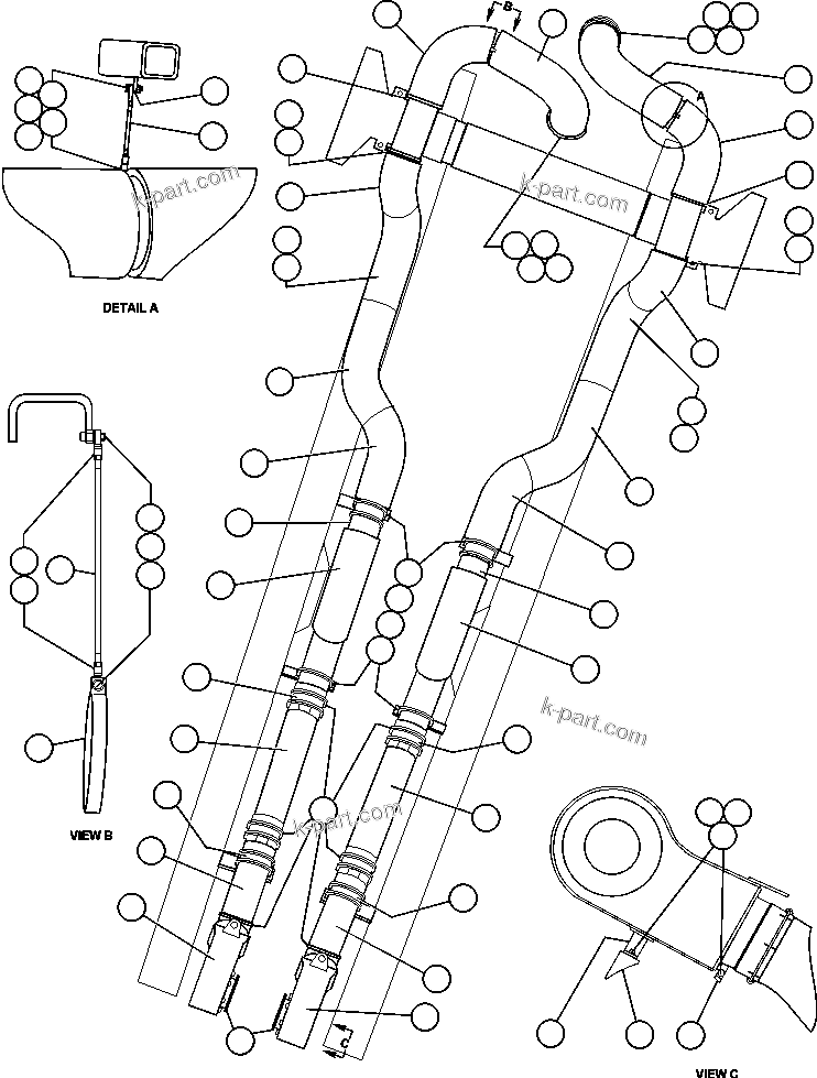 Komatsu parts book diagram for AFE48-AR  930E S/N A30115 SUNCOR: EXHAUST PIPING