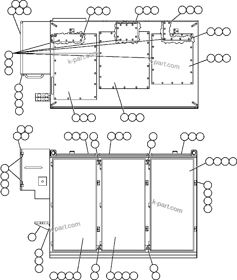 Komatsu parts book diagram for AFE48-AR  930E S/N A30115 SUNCOR: CONTROL CABINET (FRONT & TOP VIEW)