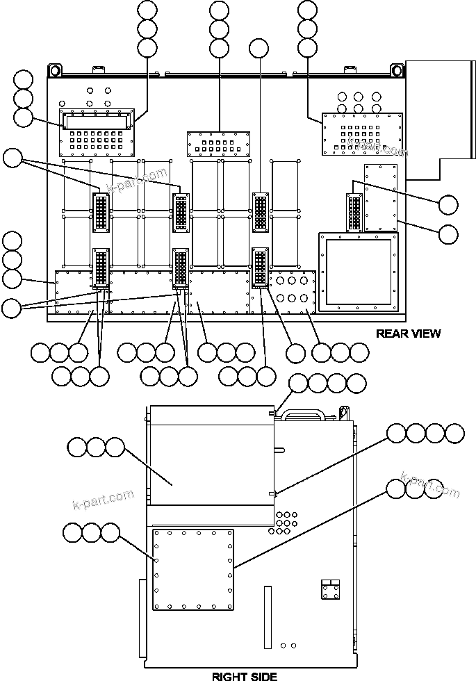 Komatsu parts book diagram for AFE48-AR  930E S/N A30115 SUNCOR: CONTROL CABINET (RIGHT SIDE & REAR VIEW)