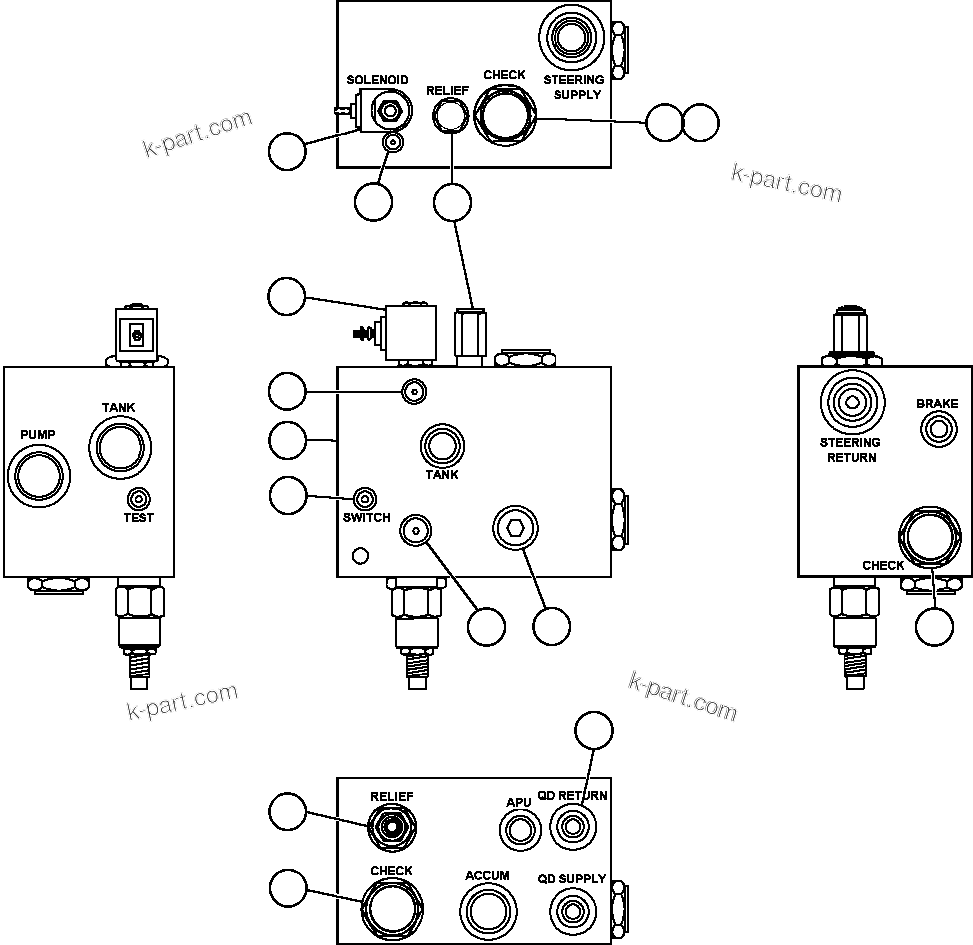 Komatsu parts book diagram for AFE48-AT  930E-2 S/N A30122-A30127 & A30130 BARRICK GOLDSTRIKE: BLEEDDOWN MANIFOLD VALVE ASSM (PC0235)